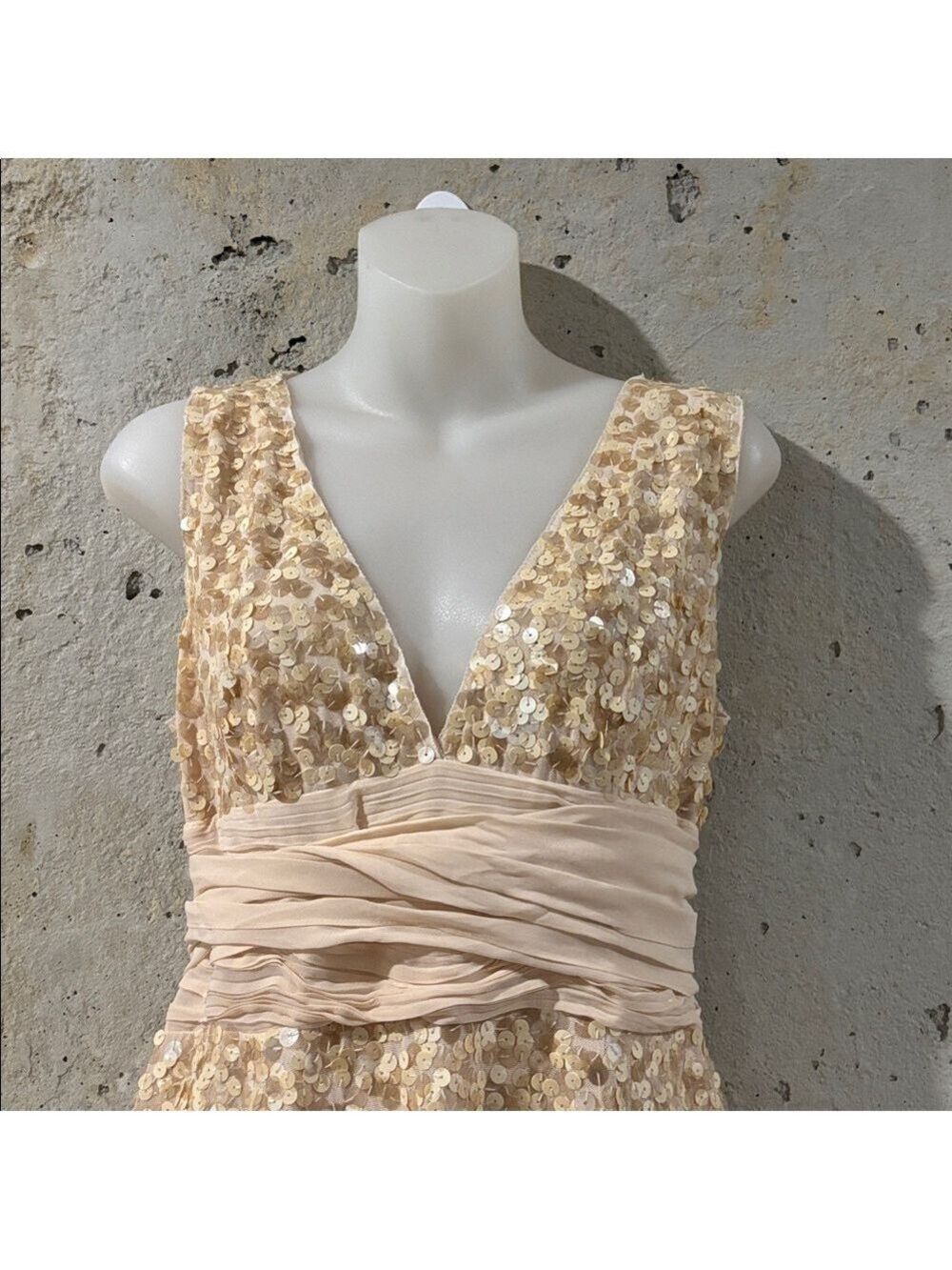 BCBGMaxAzria Sequin Cream and Gold Dress - Size M - Picture 3 of 7
